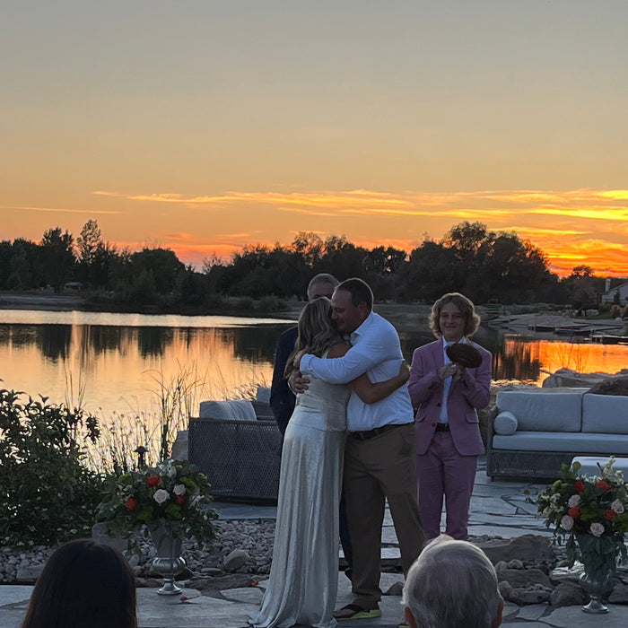 Sunset Orange and Pink Lakeside Wedding