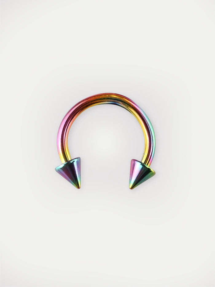 Titanium Plated Spike Horseshoe 16G | Rainbow-Image 1