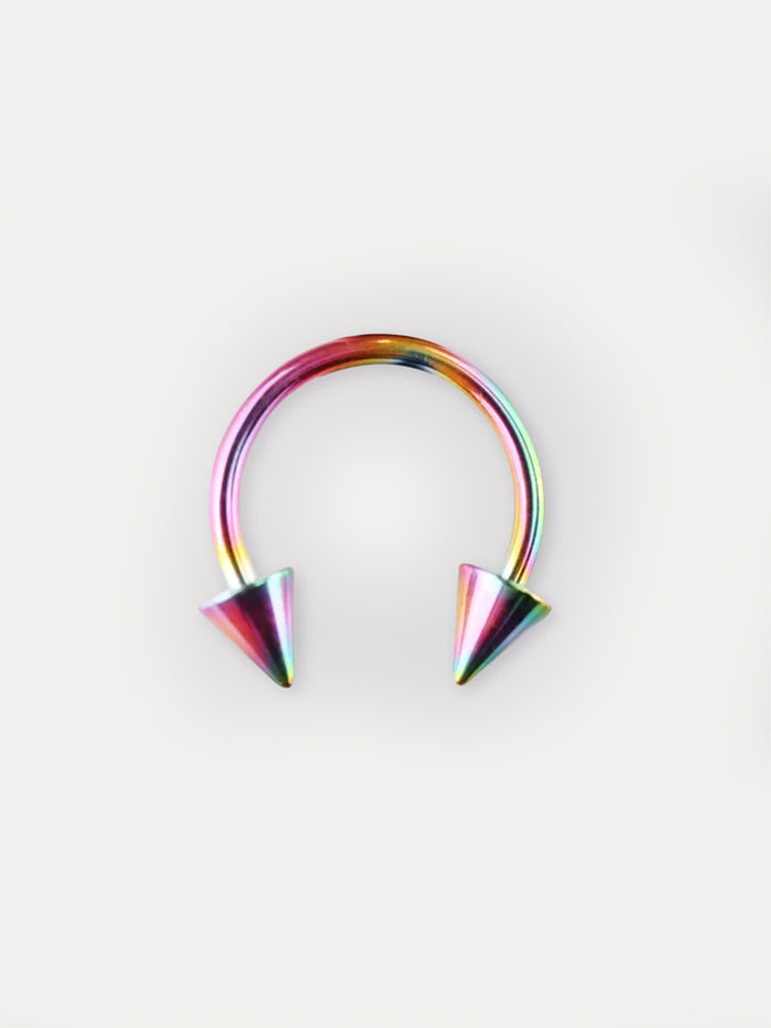 Titanium Plated Spike Horseshoe 16G | Rainbow-Image 2