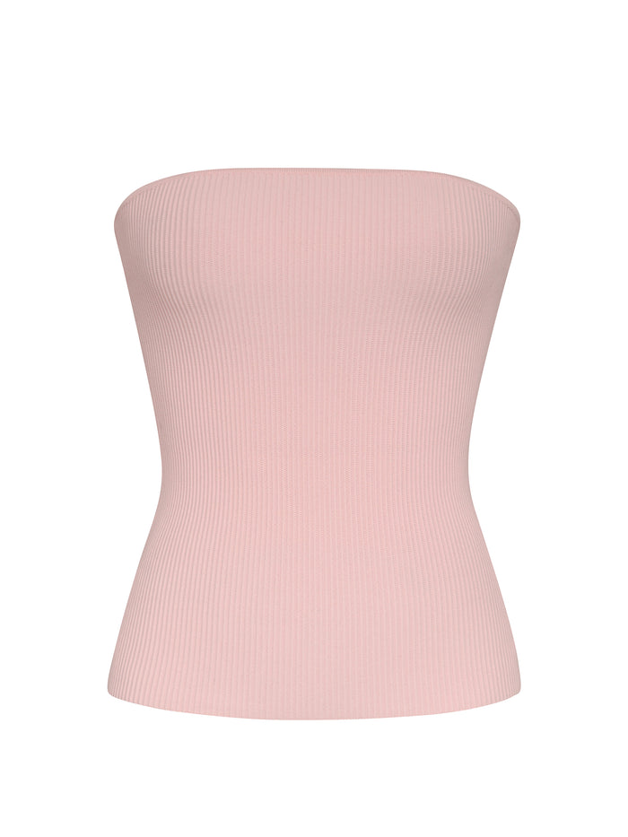DL1961 women's InstaSculpt ribbed tube top in pale pink 'Pale Pink', flat front view.