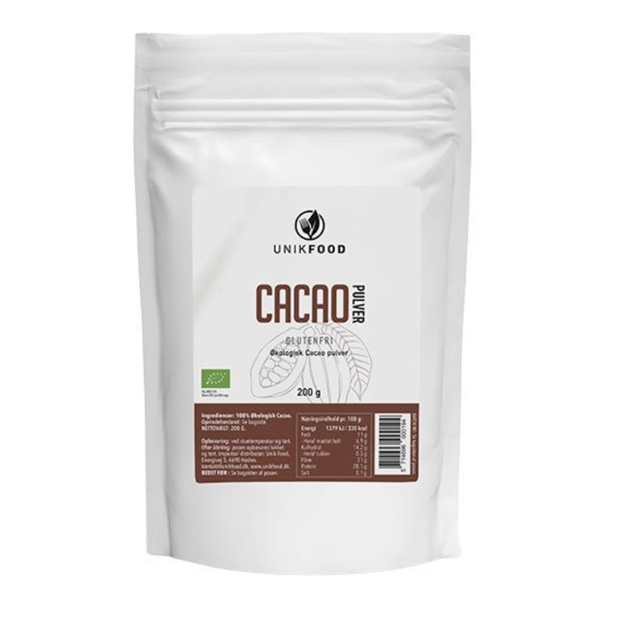 Unik Food - Cacao pulver raw - økologisk - Glutenfri - 200 g.