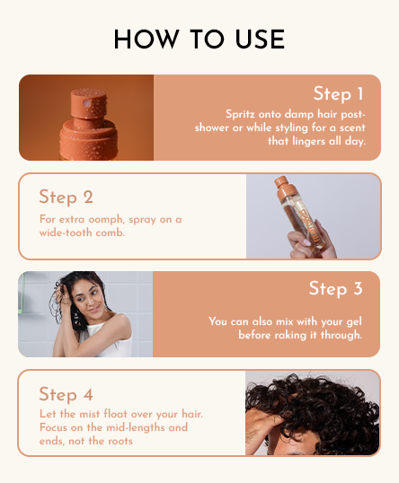Instructions on how to use Warm Vanilla Hair Mist with step-by-step guidance and images.