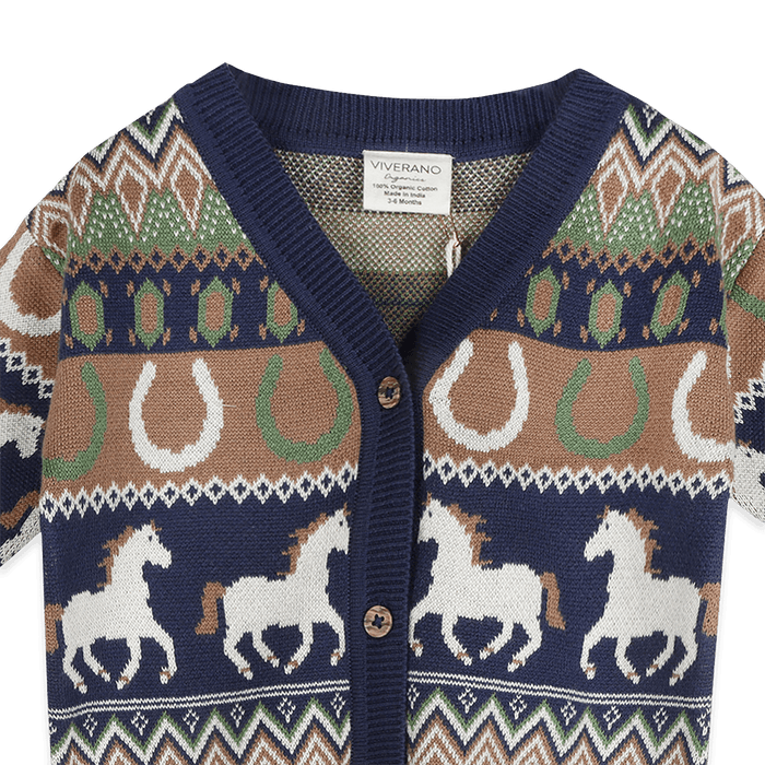 Organic Cotton Western Jacquard Knit Baby Cardigan, Detail
