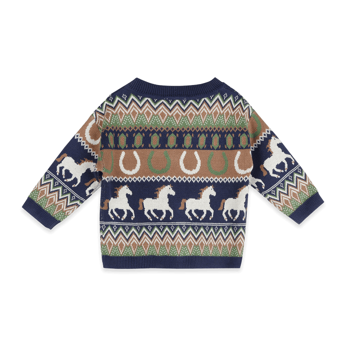 Organic Cotton Western Jacquard Knit Baby Cardigan, Back