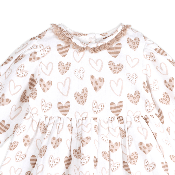 Wild Hearts Baby Dress & Bloomer (Organic Muslin) - Detail