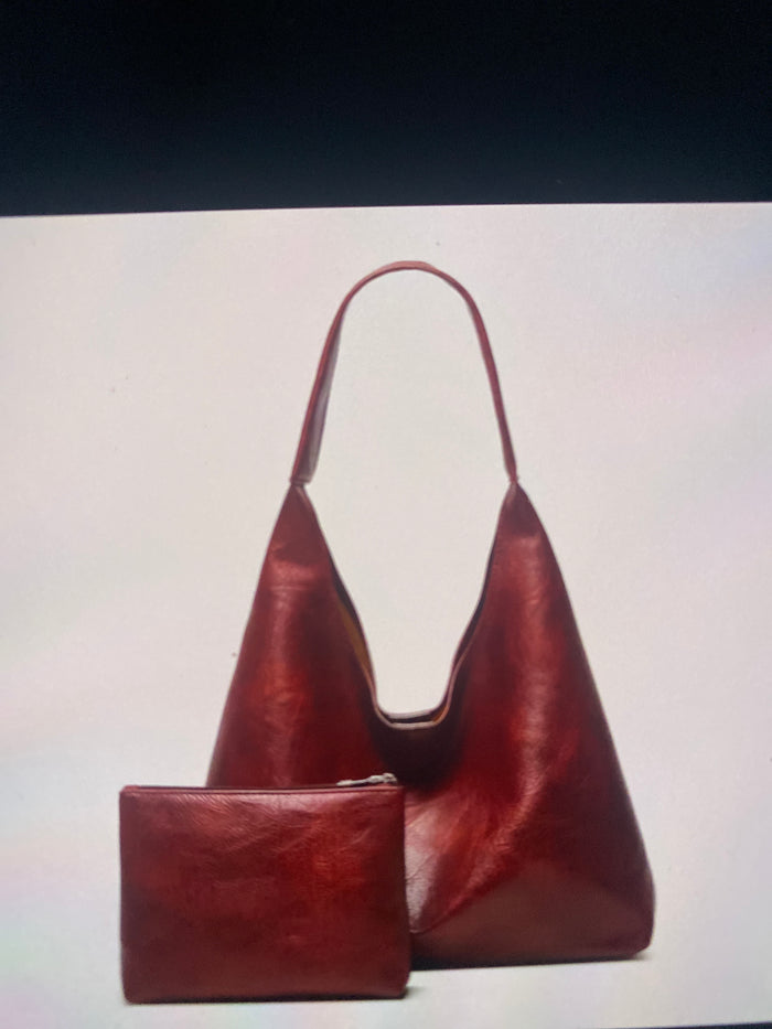 Women's Burgundy Hobo Shoulder Bag with Mini Wallet