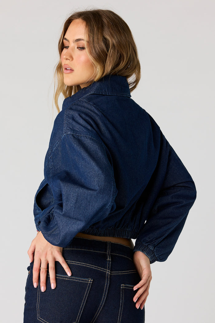 Zip-Up Denim Bomber Jacket