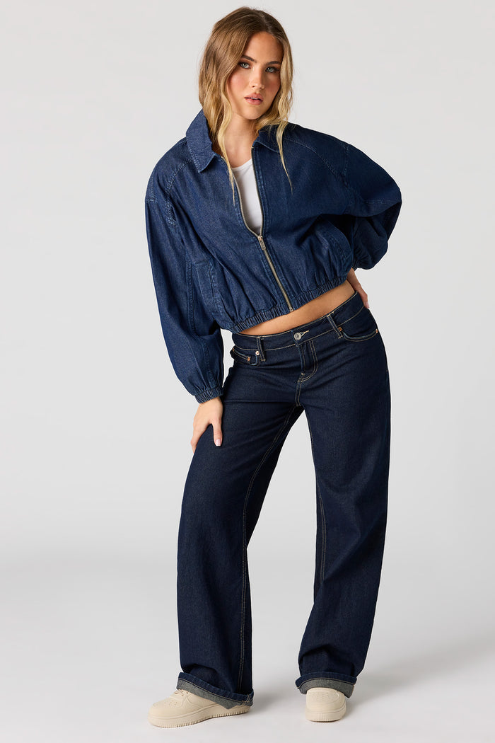 Zip-Up Denim Bomber Jacket